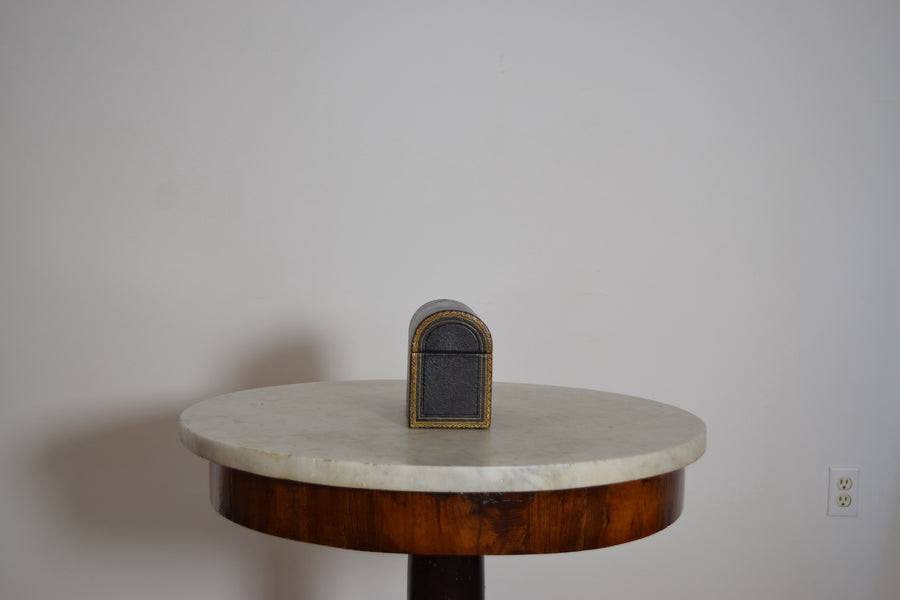 Black Leather and Gilt Decorated Domed Box
