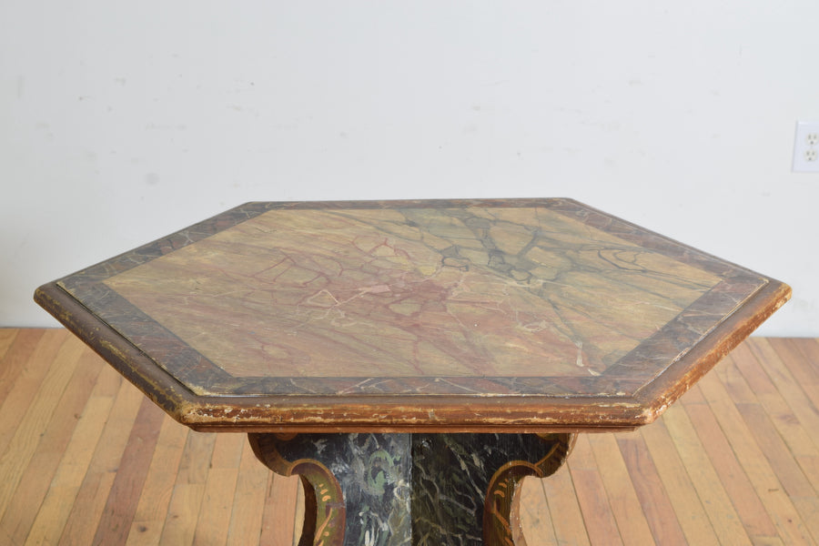 Faux Marble Painted Hexagonal Table