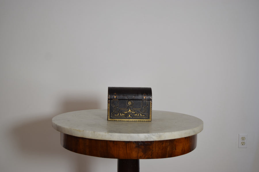 Black Leather and Gilt Decorated Domed Box