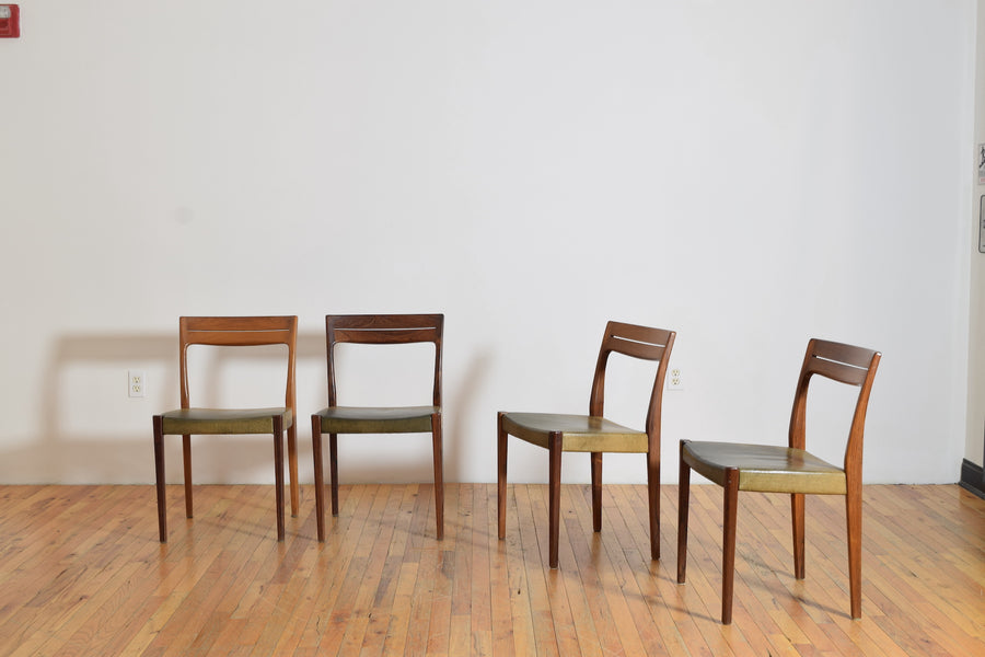 Set of 4 Teak and Leather Dining Chairs