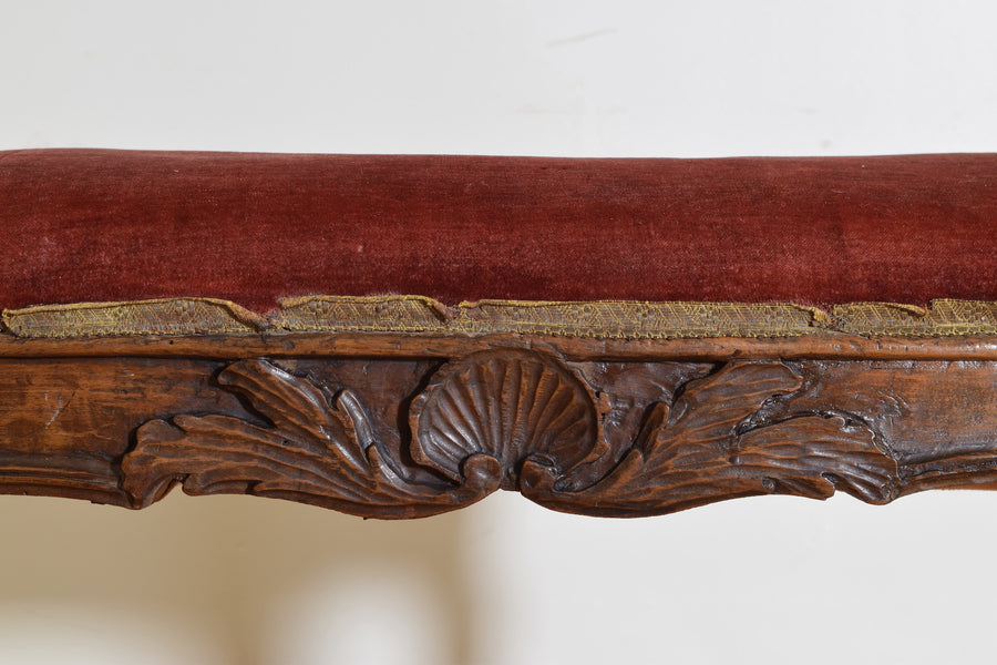 Pair of Carved and Shaped Walnut Upholstered Benches