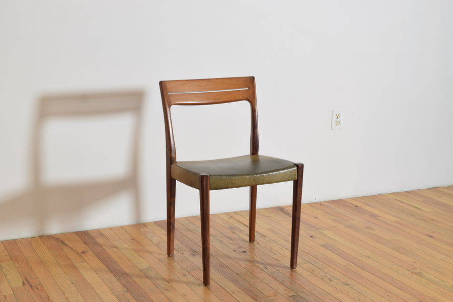 Set of 4 Teak and Leather Dining Chairs