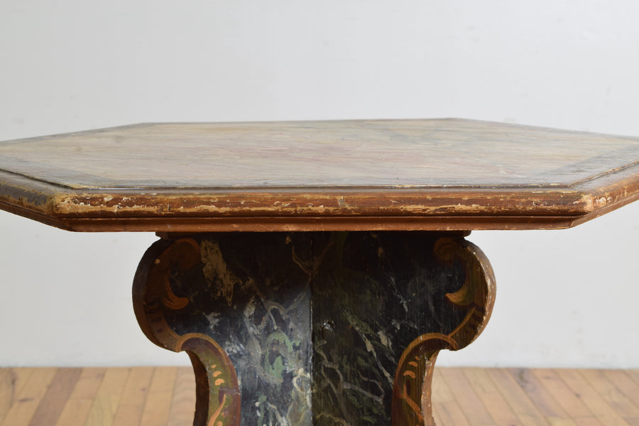 Faux Marble Painted Hexagonal Table