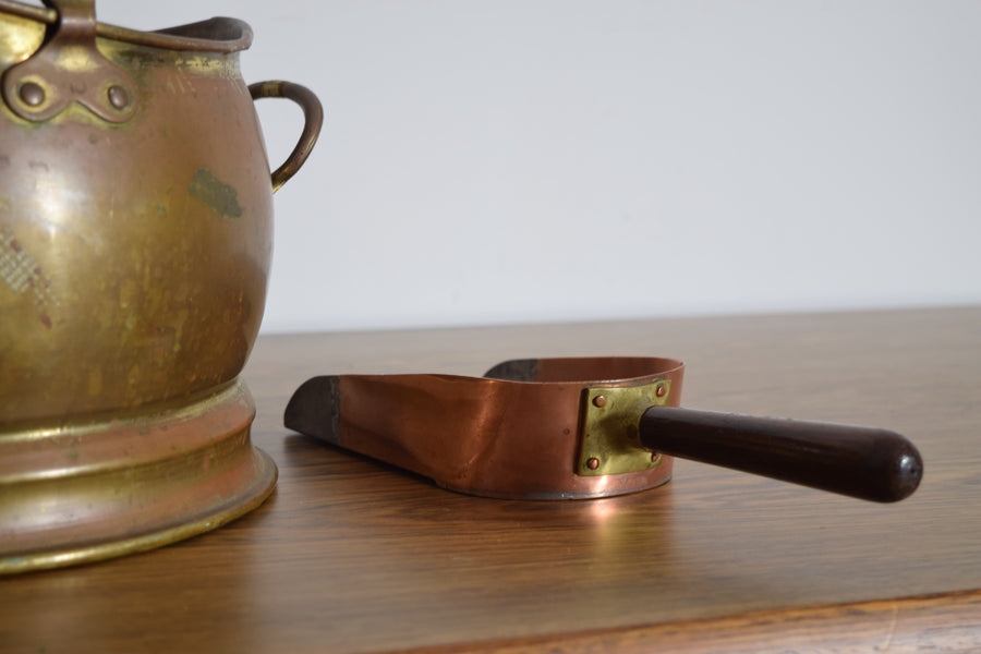 Brass Handled Pouring Bucket and Copper Shovel