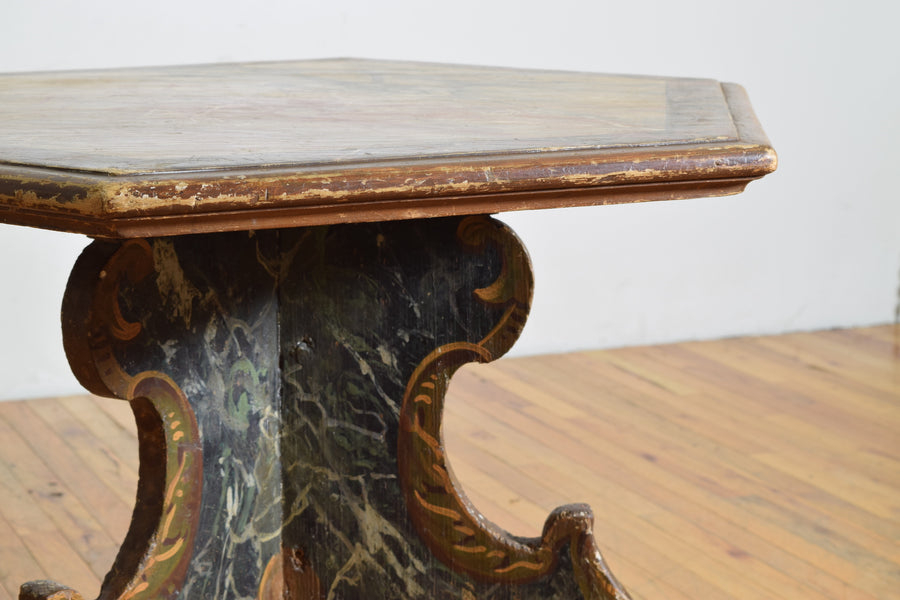 Faux Marble Painted Hexagonal Table