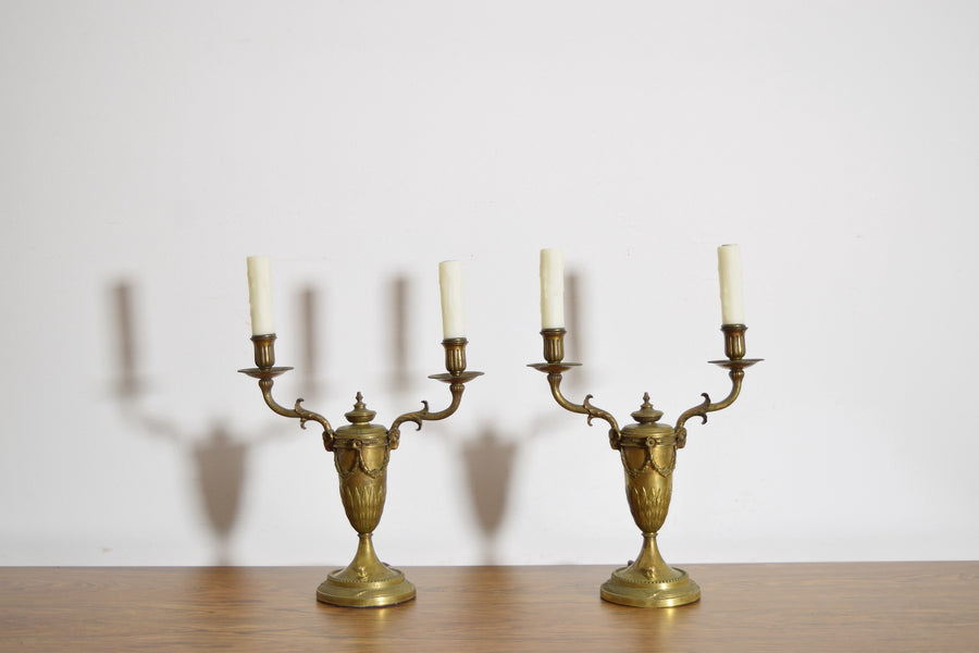 Pair of Cast Brass 2-Light Candelabrum
