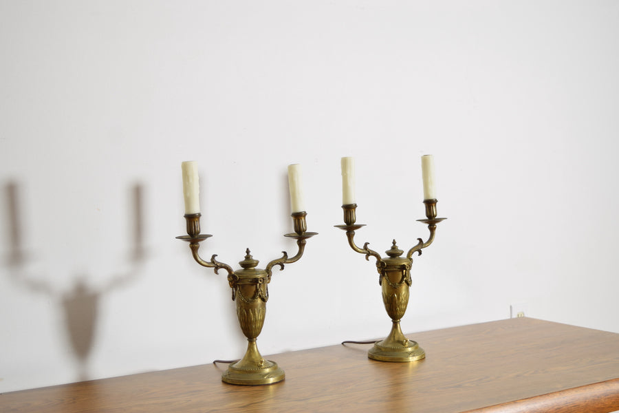 Pair of Cast Brass 2-Light Candelabrum