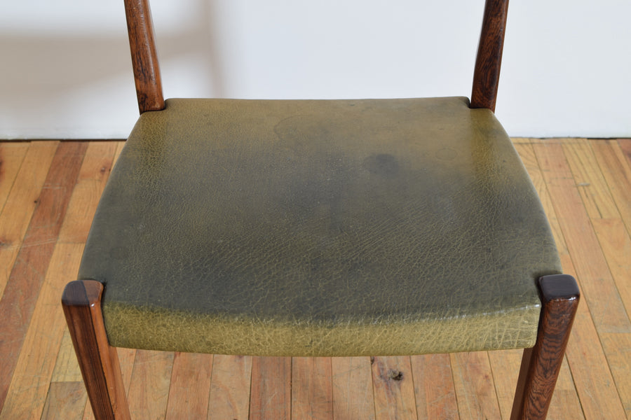 Set of 4 Teak and Leather Dining Chairs