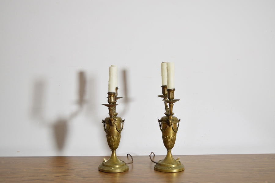 Pair of Cast Brass 2-Light Candelabrum