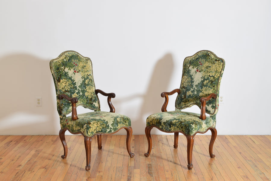 Pair of Walnut and Upholstered Armchairs