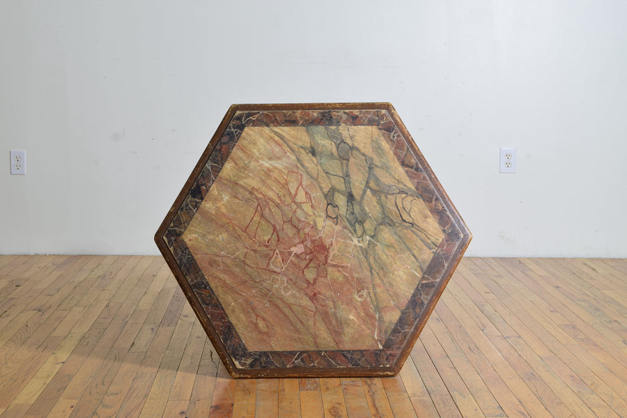 Faux Marble Painted Hexagonal Table