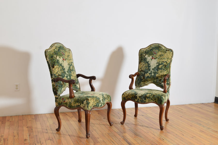 Pair of Walnut and Upholstered Armchairs