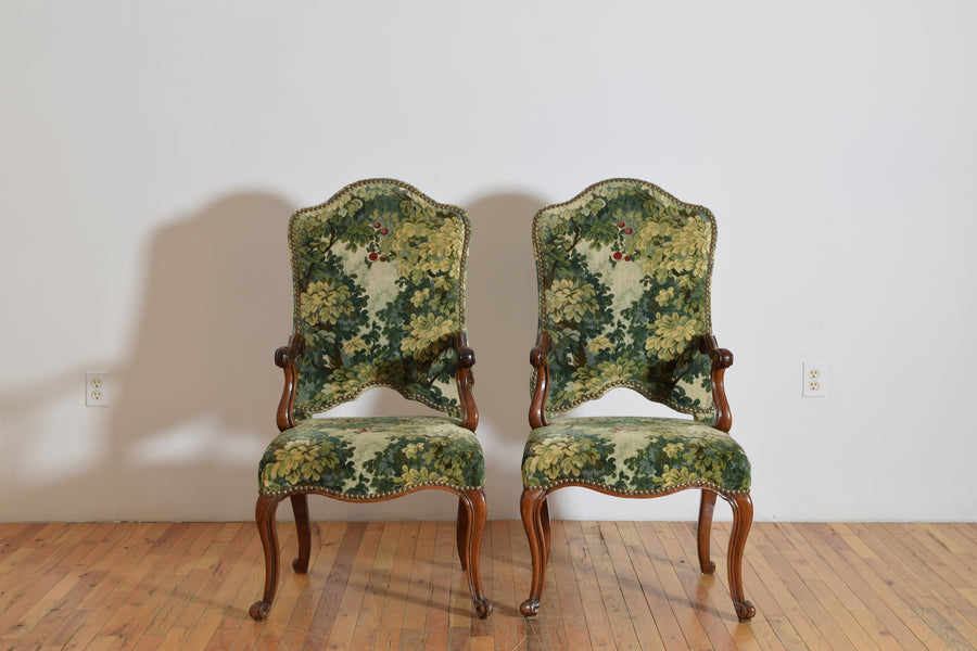 Pair of Walnut and Upholstered Armchairs