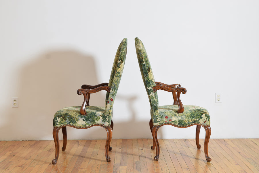 Pair of Walnut and Upholstered Armchairs