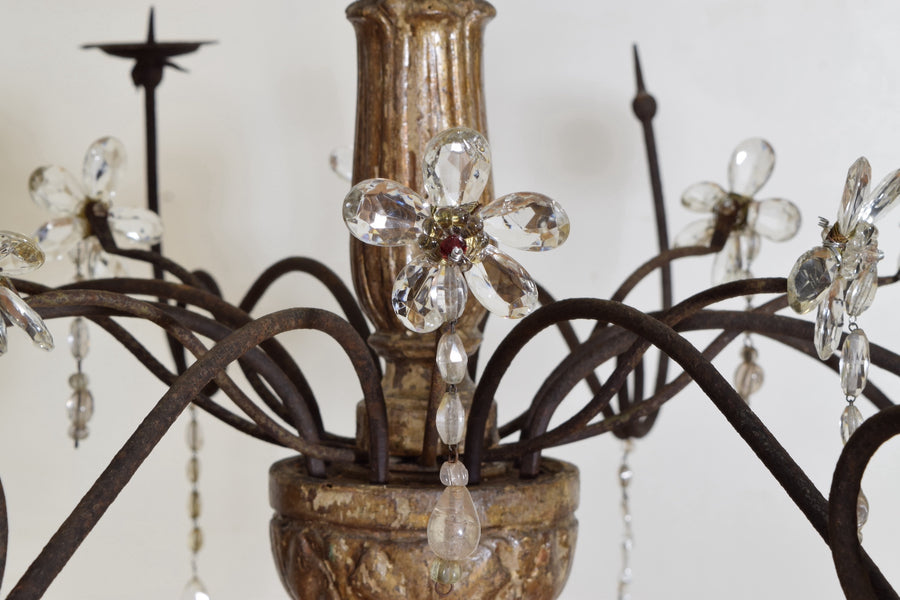 Carved Silver Gilt, Iron, and Glass 8-Light Chandelier