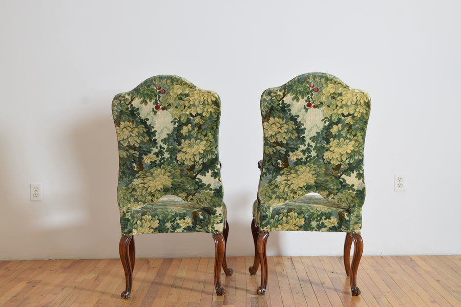 Pair of Walnut and Upholstered Armchairs