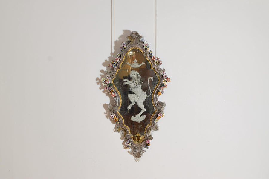 Etched Glass and Floral Decorated Mirror