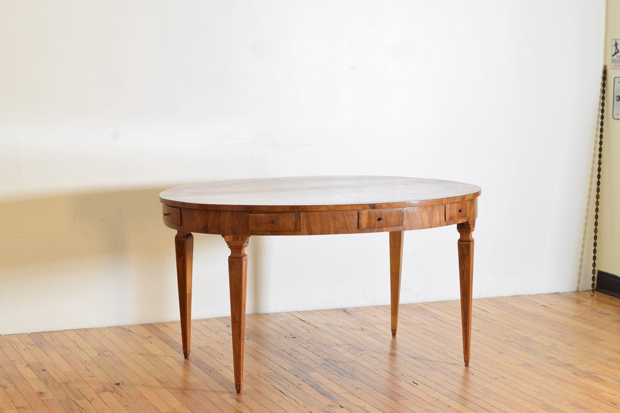 Oval Marquetry Veneered 8-Drawer Library Table