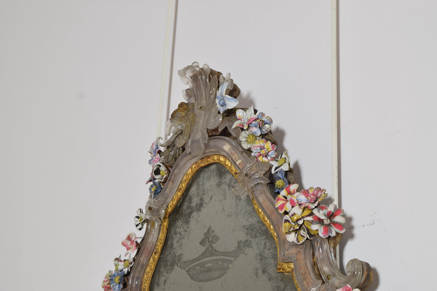 Etched Glass and Floral Decorated Mirror