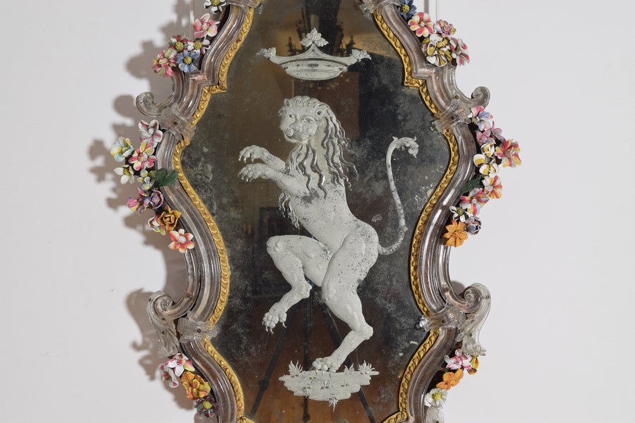 Etched Glass and Floral Decorated Mirror