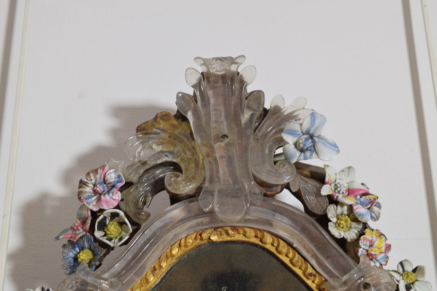 Etched Glass and Floral Decorated Mirror