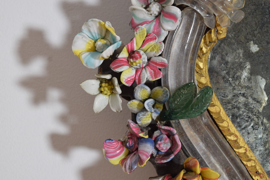 Etched Glass and Floral Decorated Mirror