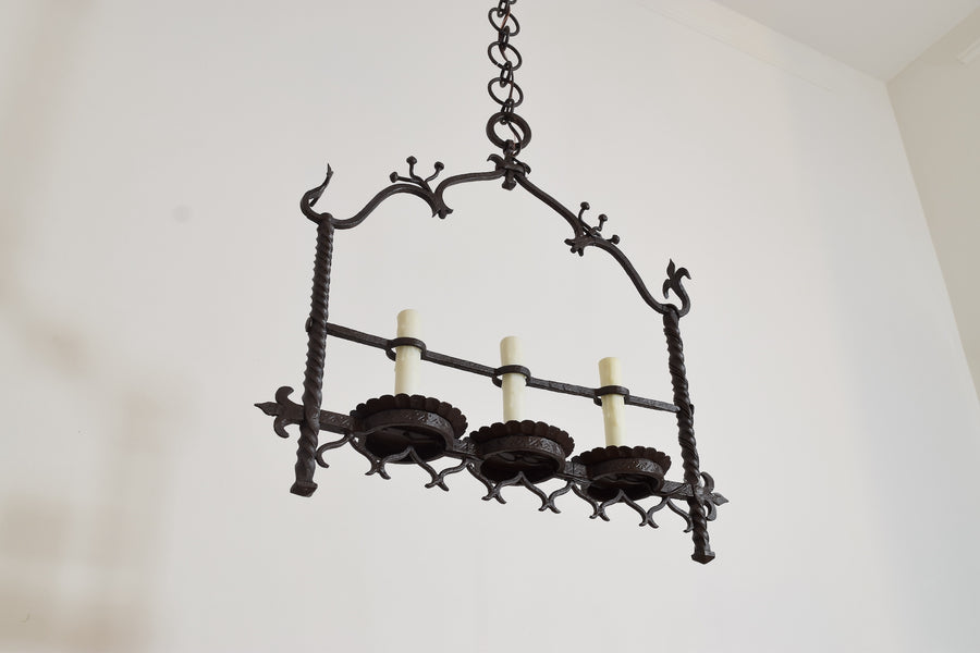 Wrought Iron 3-Light Horizontal Chandelier