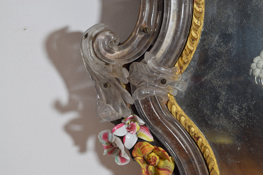 Etched Glass and Floral Decorated Mirror