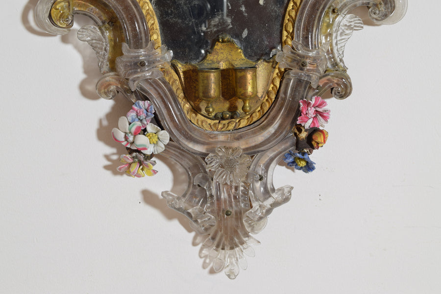 Etched Glass and Floral Decorated Mirror