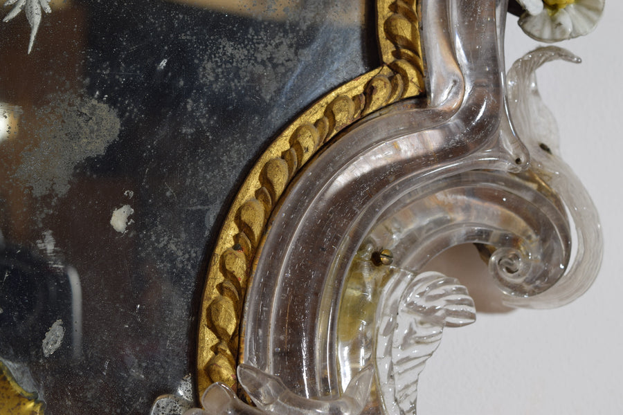 Etched Glass and Floral Decorated Mirror