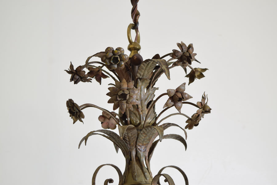 Polychrome Painted Wrought Iron and Metal 8-Light Chandelier