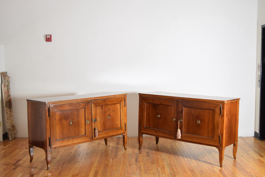 Pair of Walnut and Giltwood 2-Door Credenzas