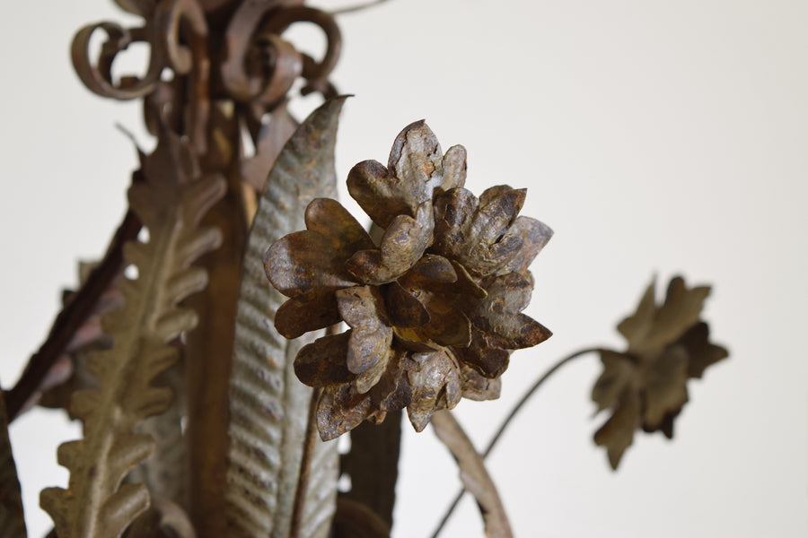 Polychrome Painted Wrought Iron and Metal 8-Light Chandelier