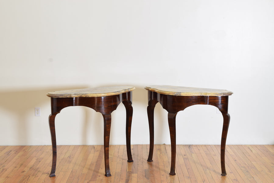 Pair of Rosewood and Marble-Top Console Tables