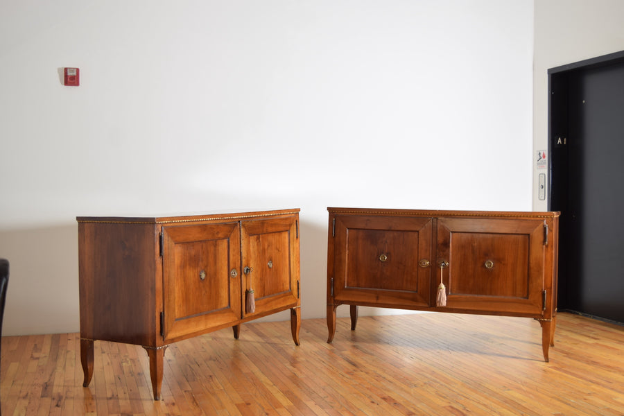 Pair of Walnut and Giltwood 2-Door Credenzas
