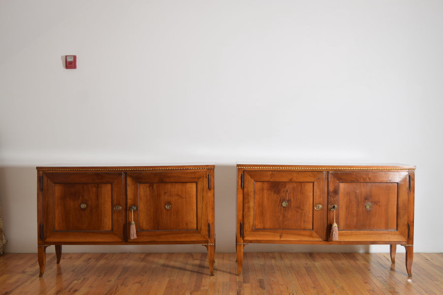 Pair of Walnut and Giltwood 2-Door Credenzas