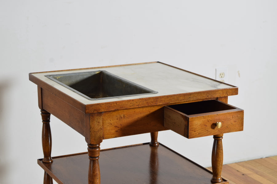 Walnut, Marble, and Zinc Table de Rafraichissoir