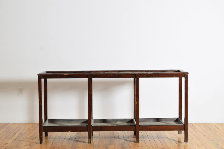 Large Mahogany Umbrella Stand with Zinc Base