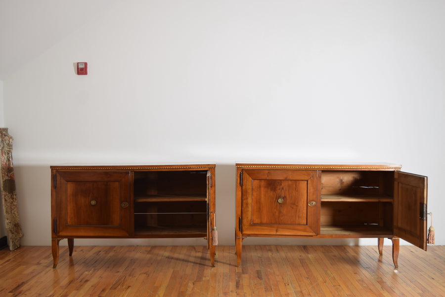 Pair of Walnut and Giltwood 2-Door Credenzas