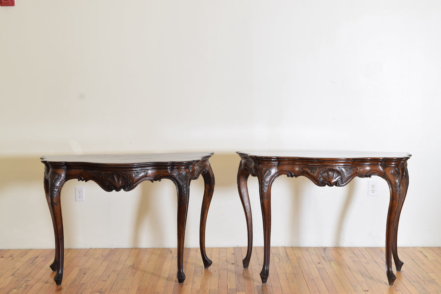 Pair of Carved Walnut Console Tables