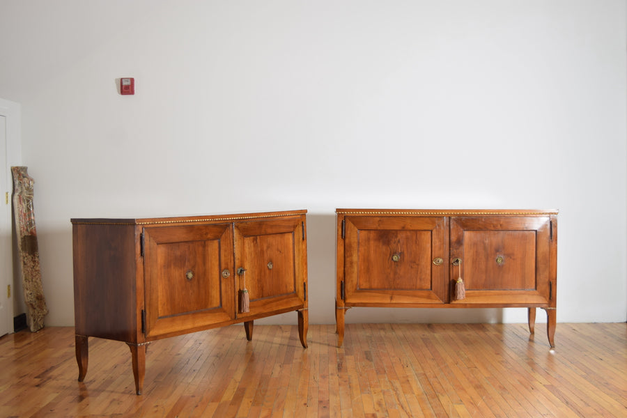 Pair of Walnut and Giltwood 2-Door Credenzas