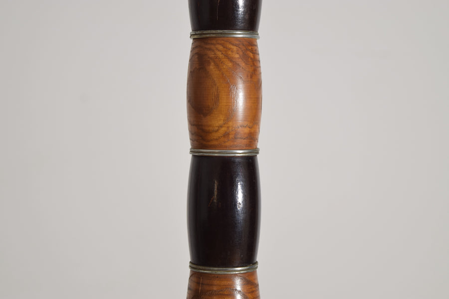 Fir Wood, Patinated Brass, and Blown Glass Floor Lamp
