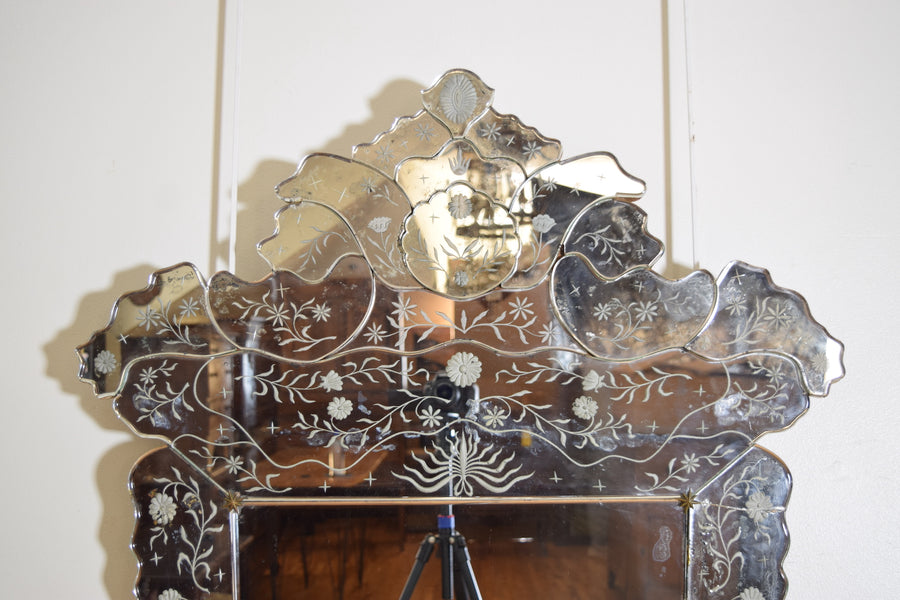 Etched and Beveled Glass Mirror