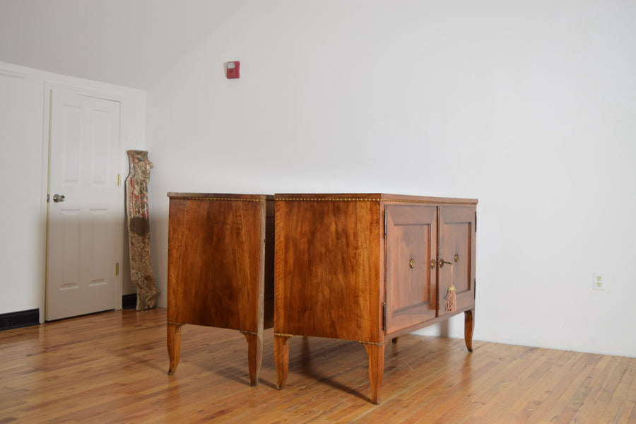 Pair of Walnut and Giltwood 2-Door Credenzas