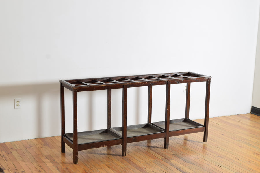 Large Mahogany Umbrella Stand with Zinc Base