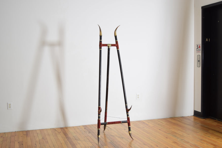 Horn, Brass, Velvet, and Ebonized Wood Easel