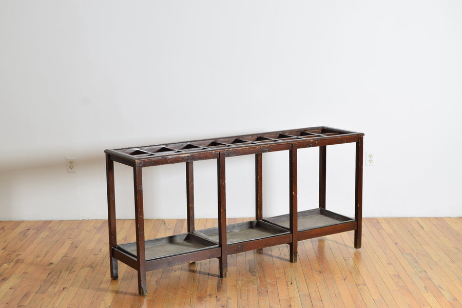 Large Mahogany Umbrella Stand with Zinc Base