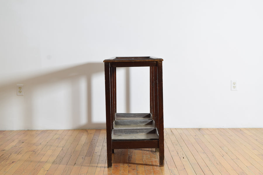 Large Mahogany Umbrella Stand with Zinc Base