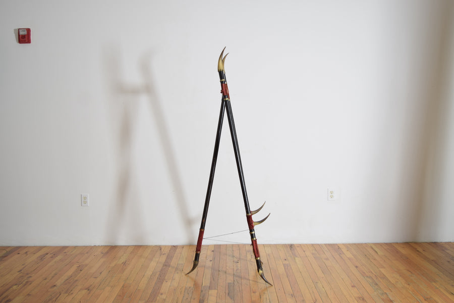 Horn, Brass, Velvet, and Ebonized Wood Easel