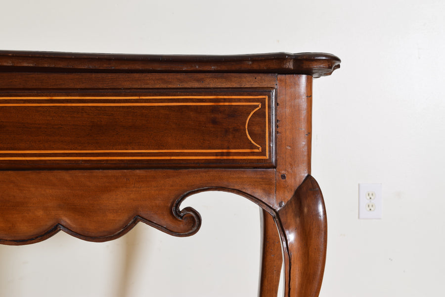 Carved Walnut and Inlaid 1-Drawer Console Table